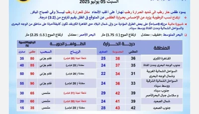 موجة حارة قوية.. اكتشف تفاصيل الطقس ونسبة الرطوبة في منطقتك